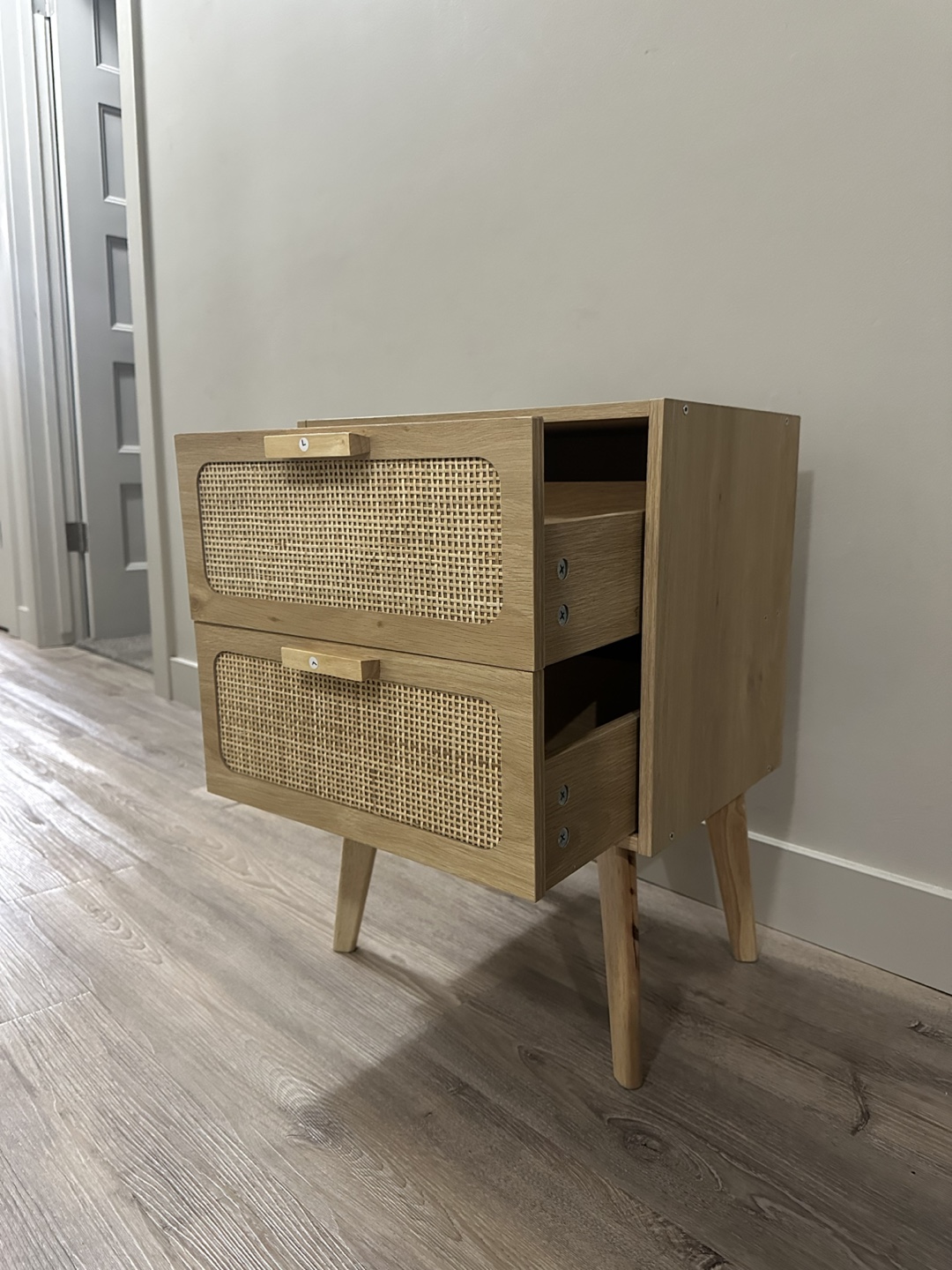 Brand new Spurlin Rattan Nightstand With 2 Storage Drawers