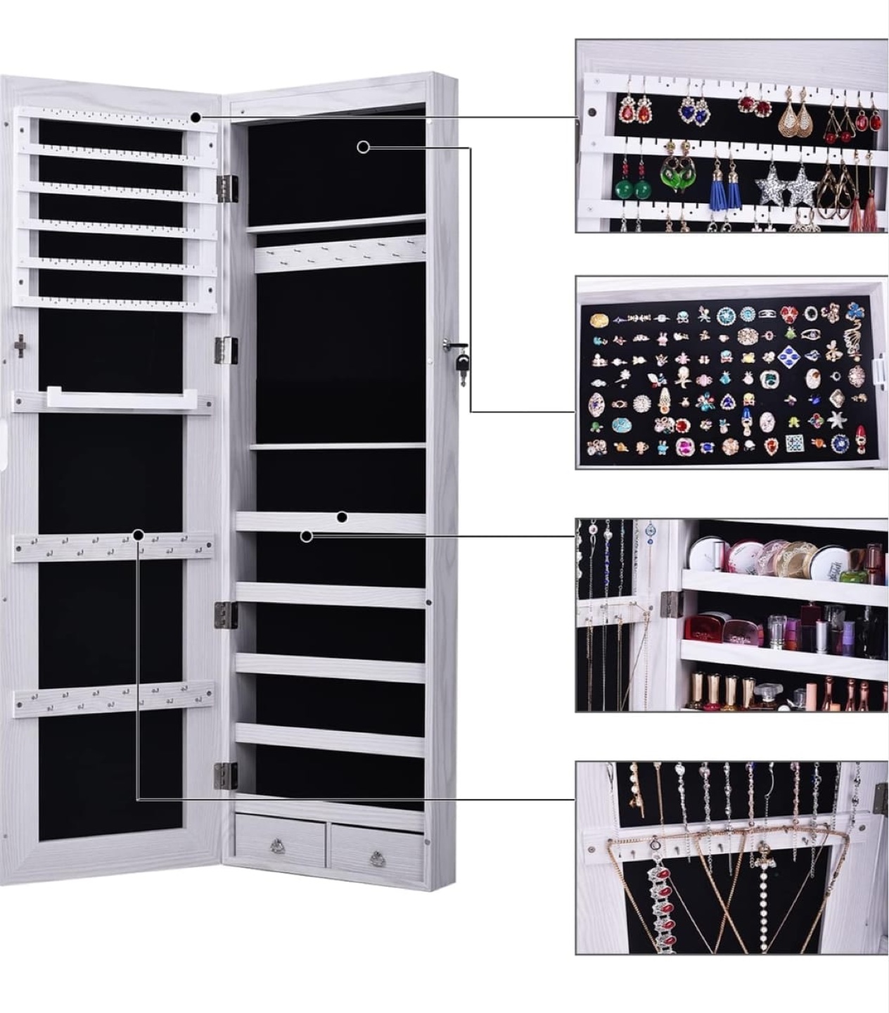 Full-Length Mirrored Jewelry Armoire Cabinet - photo 2