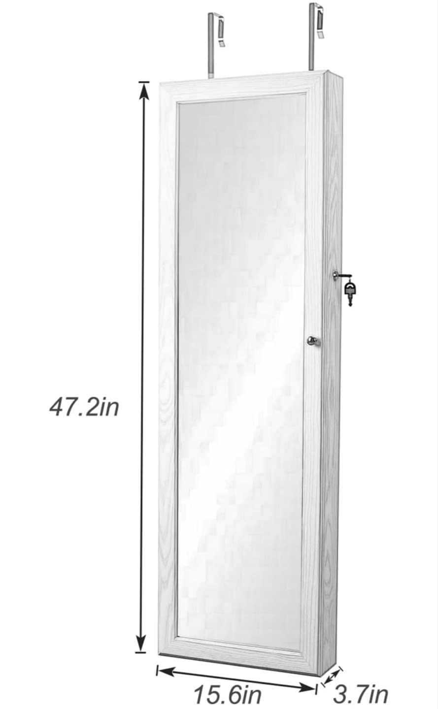 Full-Length Mirrored Jewelry Armoire Cabinet