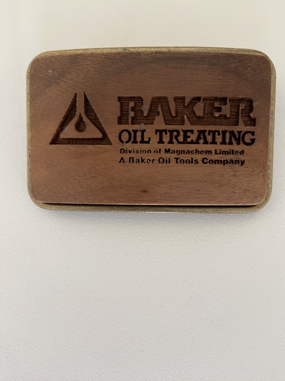 Vintage Baker Oil Treating Belt Buckle