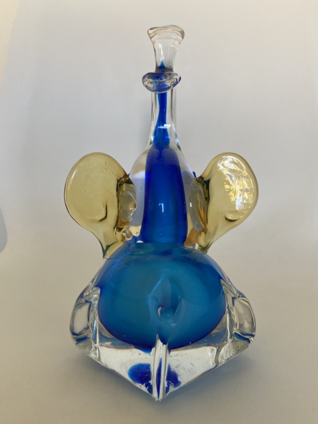 Blue and Amber Glass Elephant Figurine