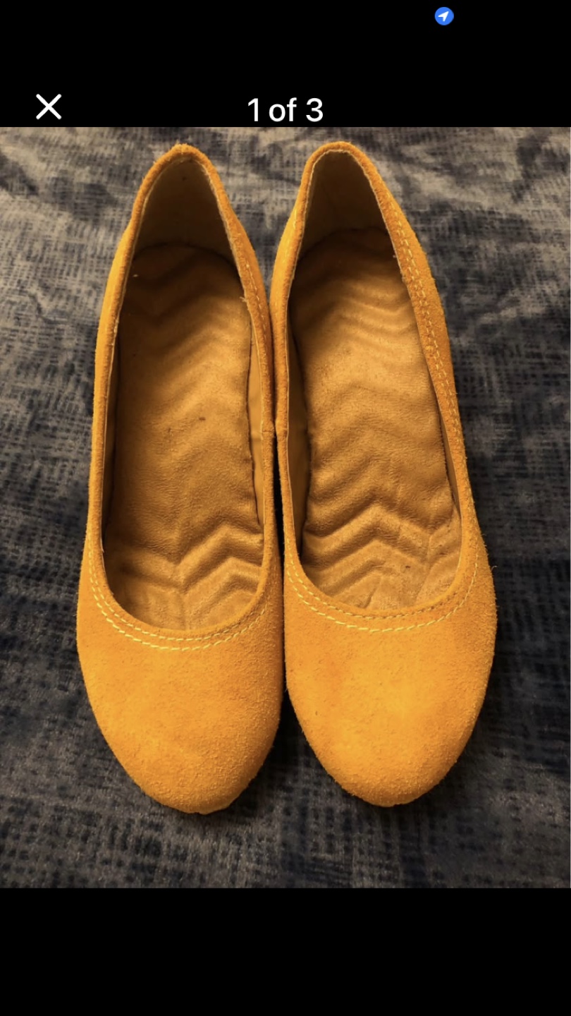 Mustard Yellow Suede Wedge Heels, Size 8