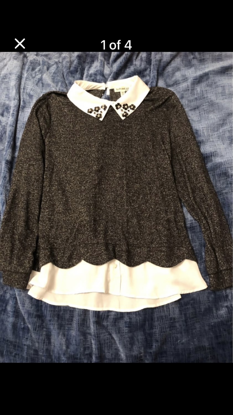 Faith and Joy embellished collar long sleeve blouse