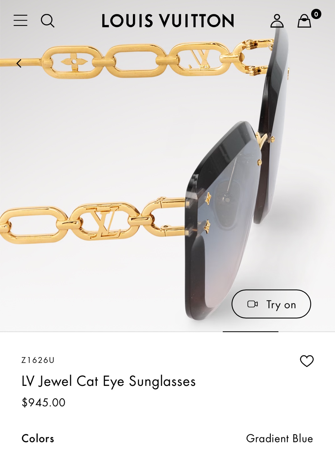 Louis Vuitton LV Jewel Cat Eye Sunglasses Z1626U Gradient Blue