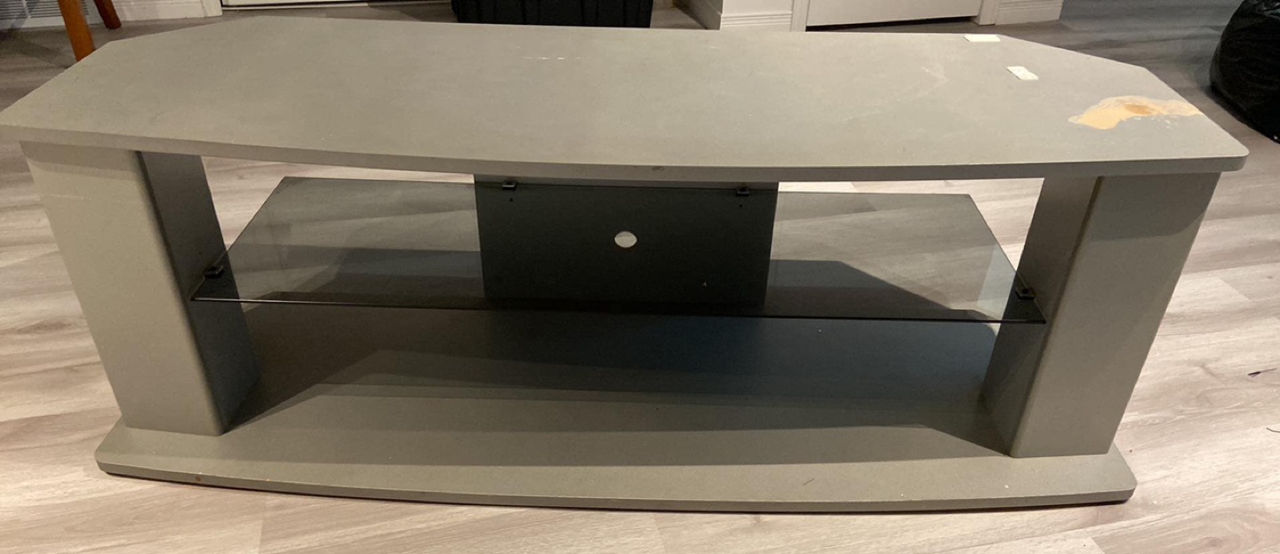 Grey TV Stand with Glass Shelves