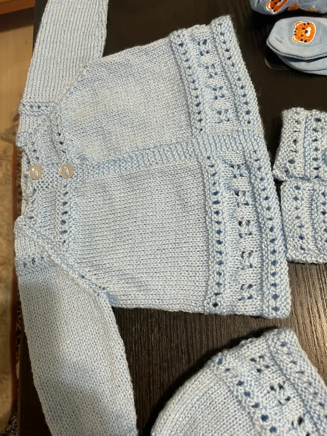 Hand-Knit Baby Boy Outfit - Sweater, Hat, Booties, Mittens image indicator(2)