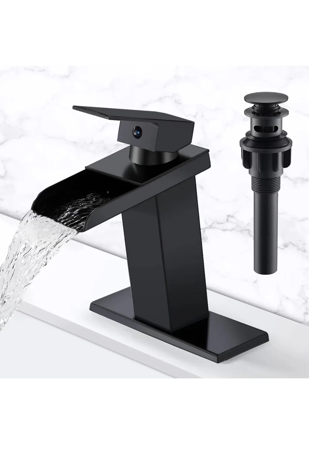 Black Waterfall Bathroom Faucet with Single Handle thumbnail