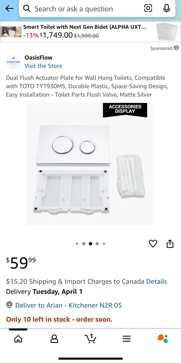 Dual Flush Actuator Plate for Wall Hung Toilets - Matte Silver image indicator(2)