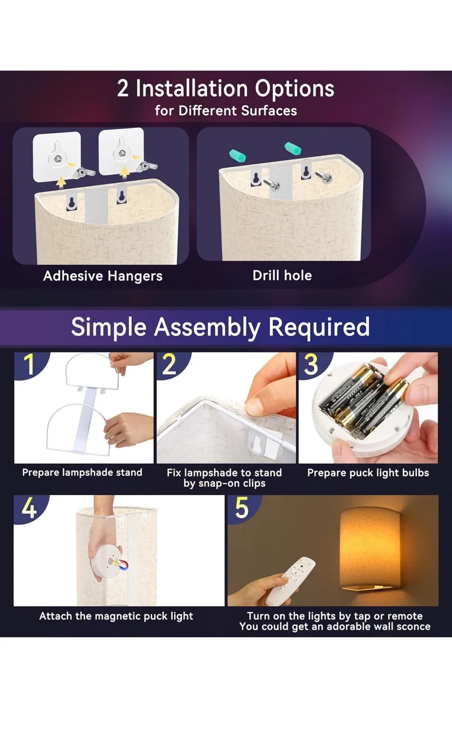 Cordless Wall Sconce with Remote & Timer image indicator(5)