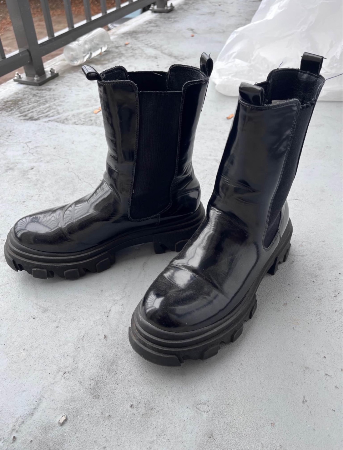 Black Patent Leather Chelsea Boots