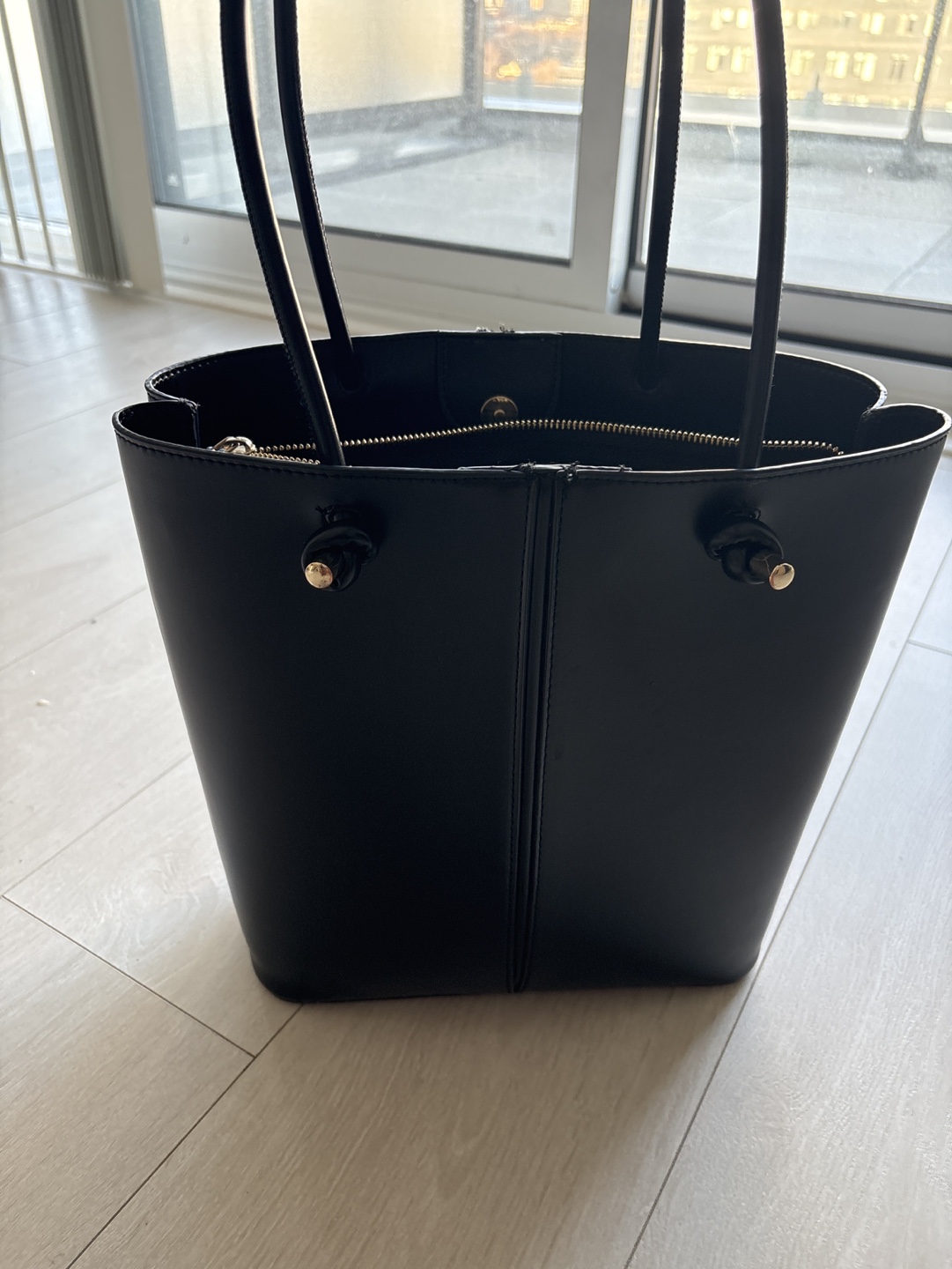 Zara Black Leather Tote Bag