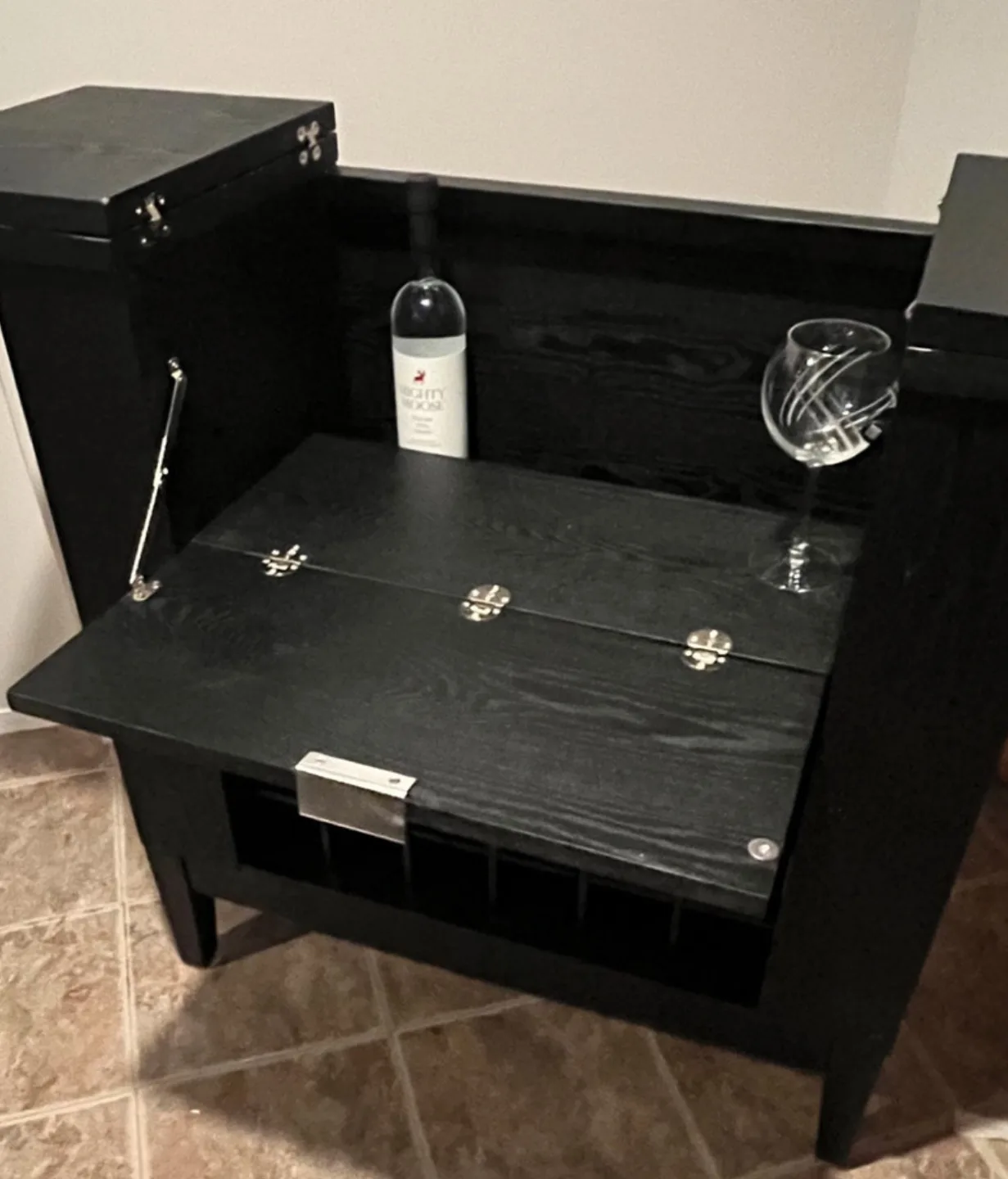 🧡Urgent move out sale!!!Black Wooden Bar Cabinet with Wine Rack image indicator(2)