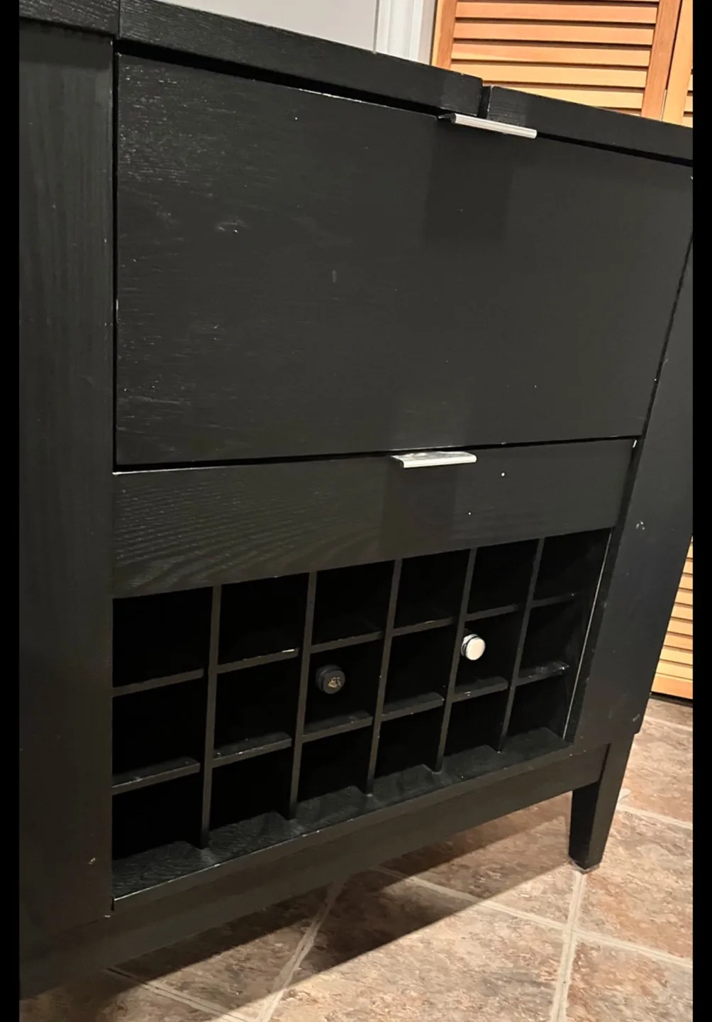 🧡Urgent move out sale!!!Black Wooden Bar Cabinet with Wine Rack image indicator(3)