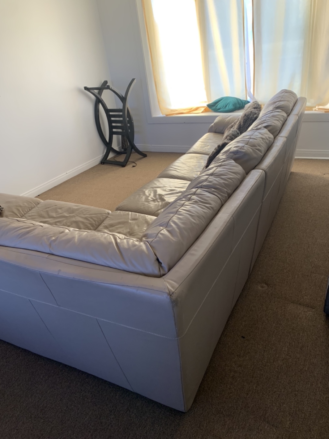 Beige Leather Sectional Sofa - photo 5