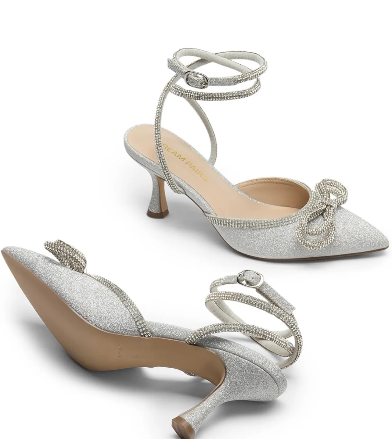 Dream Pairs Silver Glitter Bow Heels Size 7.5 image indicator(10)