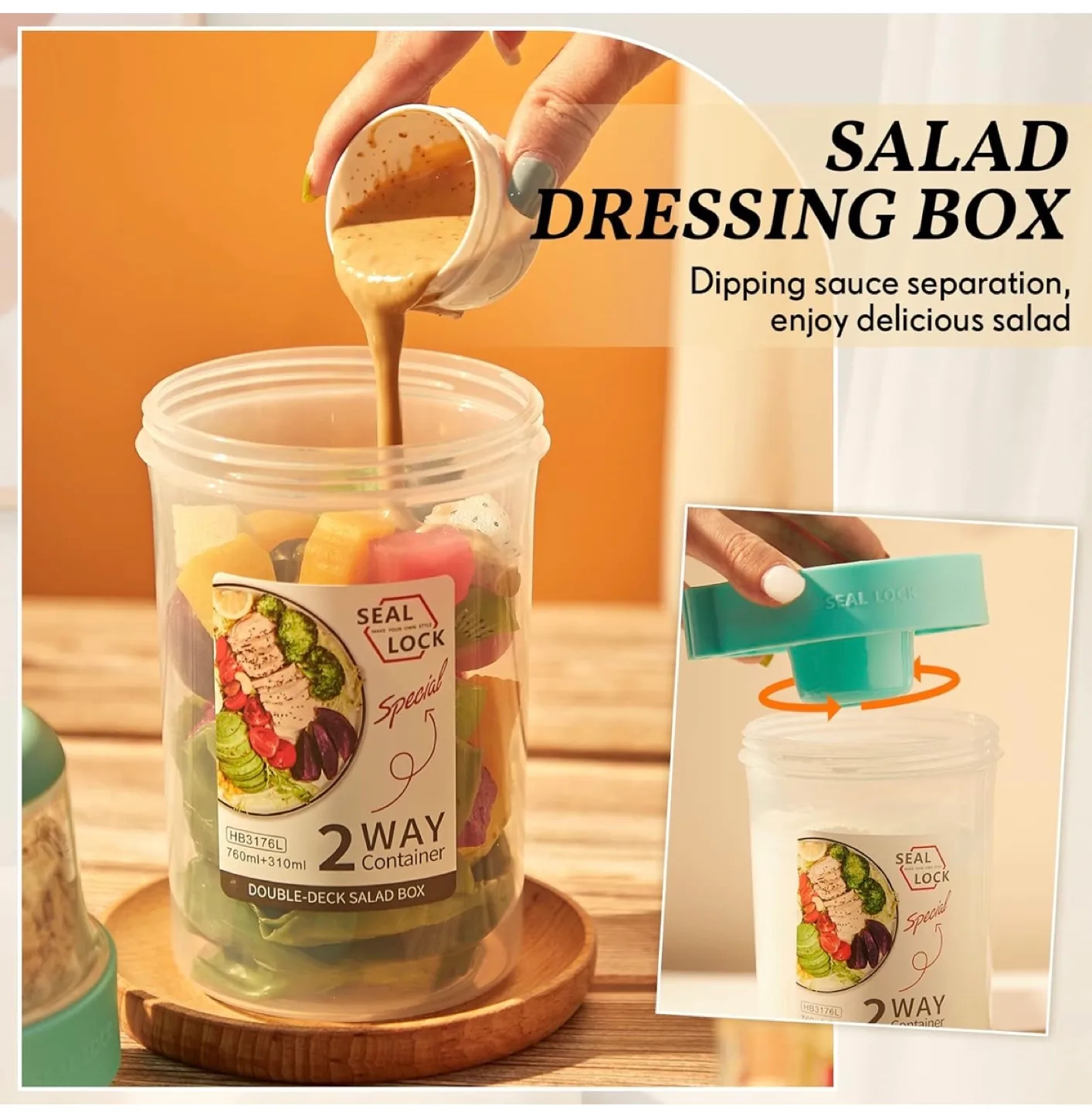 Portable Salad Dressing Container- 2-way image indicator(4)