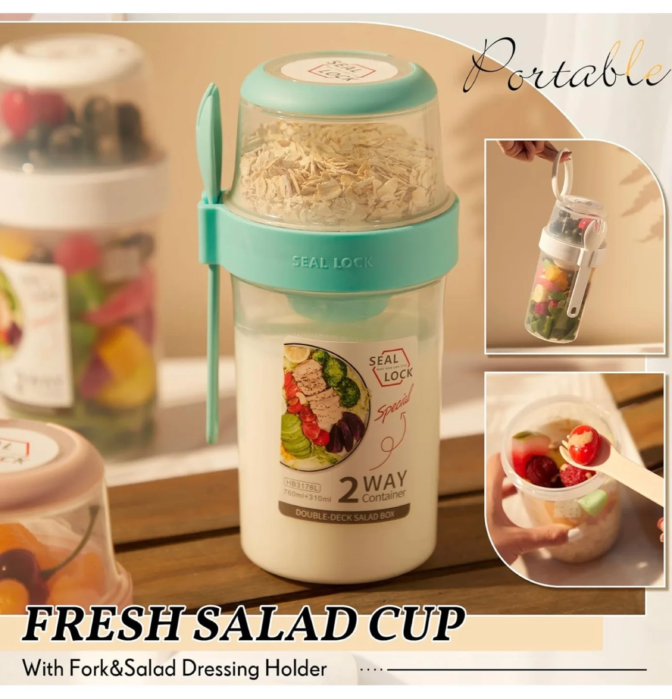 Portable Salad Dressing Container- 2-way image indicator(3)