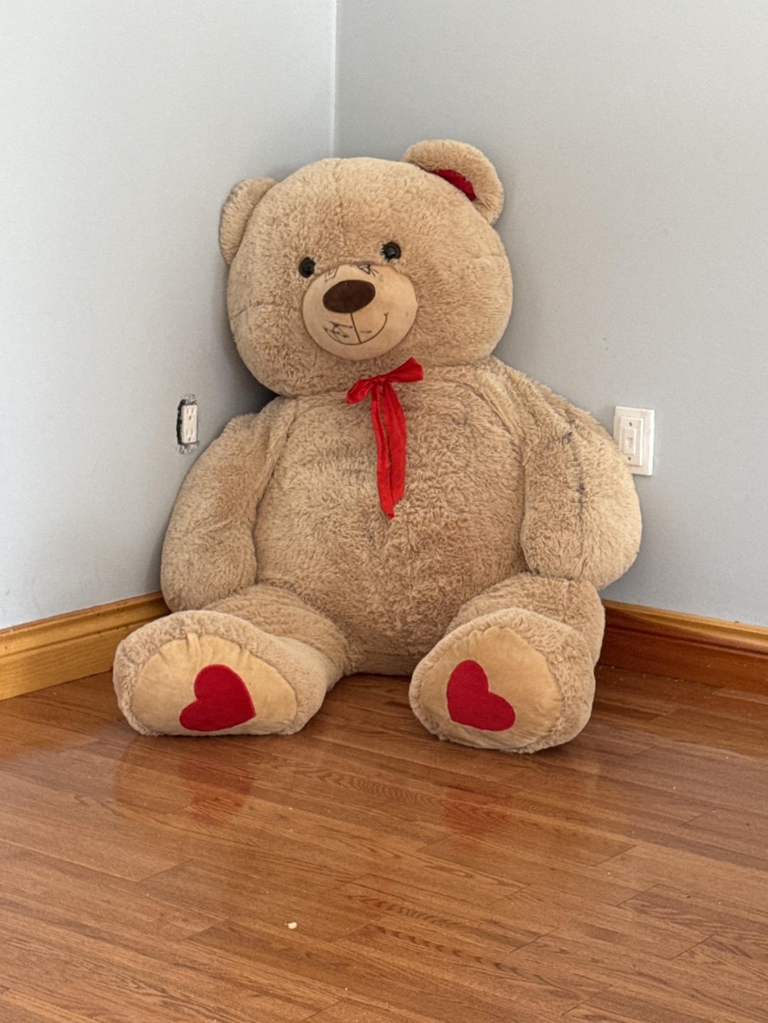 Giant Plush Teddy Bear with Red Hearts