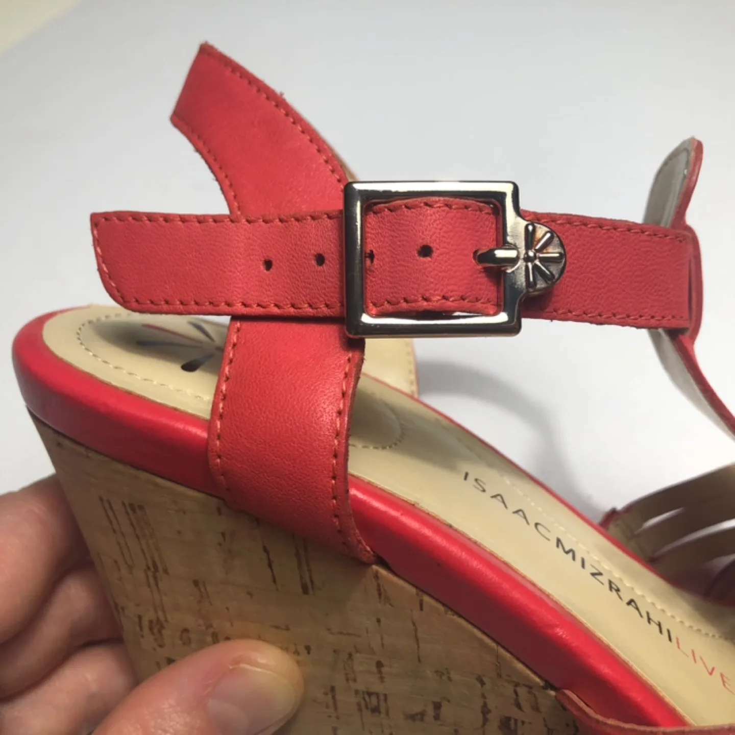 Isaac Mizrahi Red Leather Wedge Sandals image indicator(6)