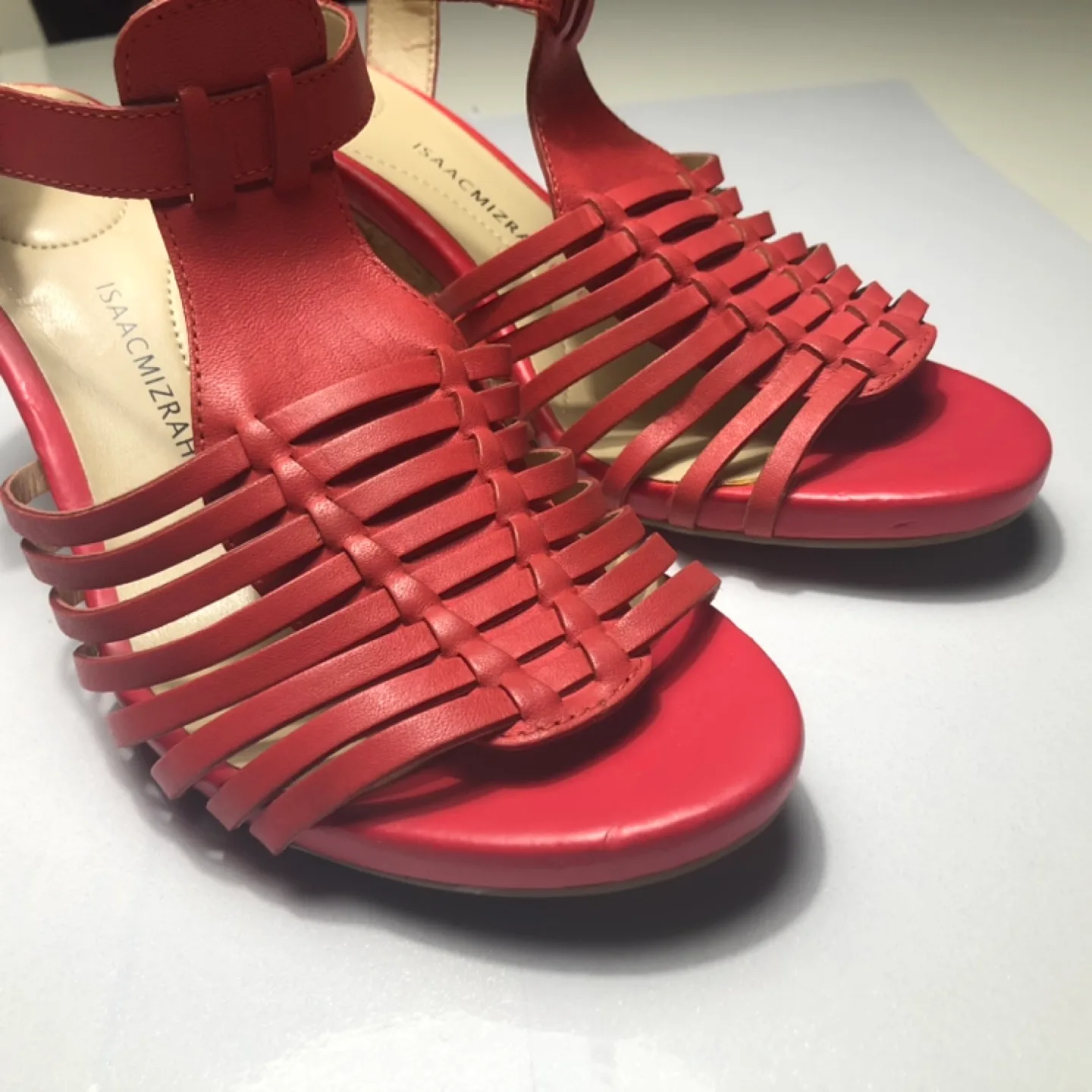 Isaac Mizrahi Red Leather Wedge Sandals image indicator(5)