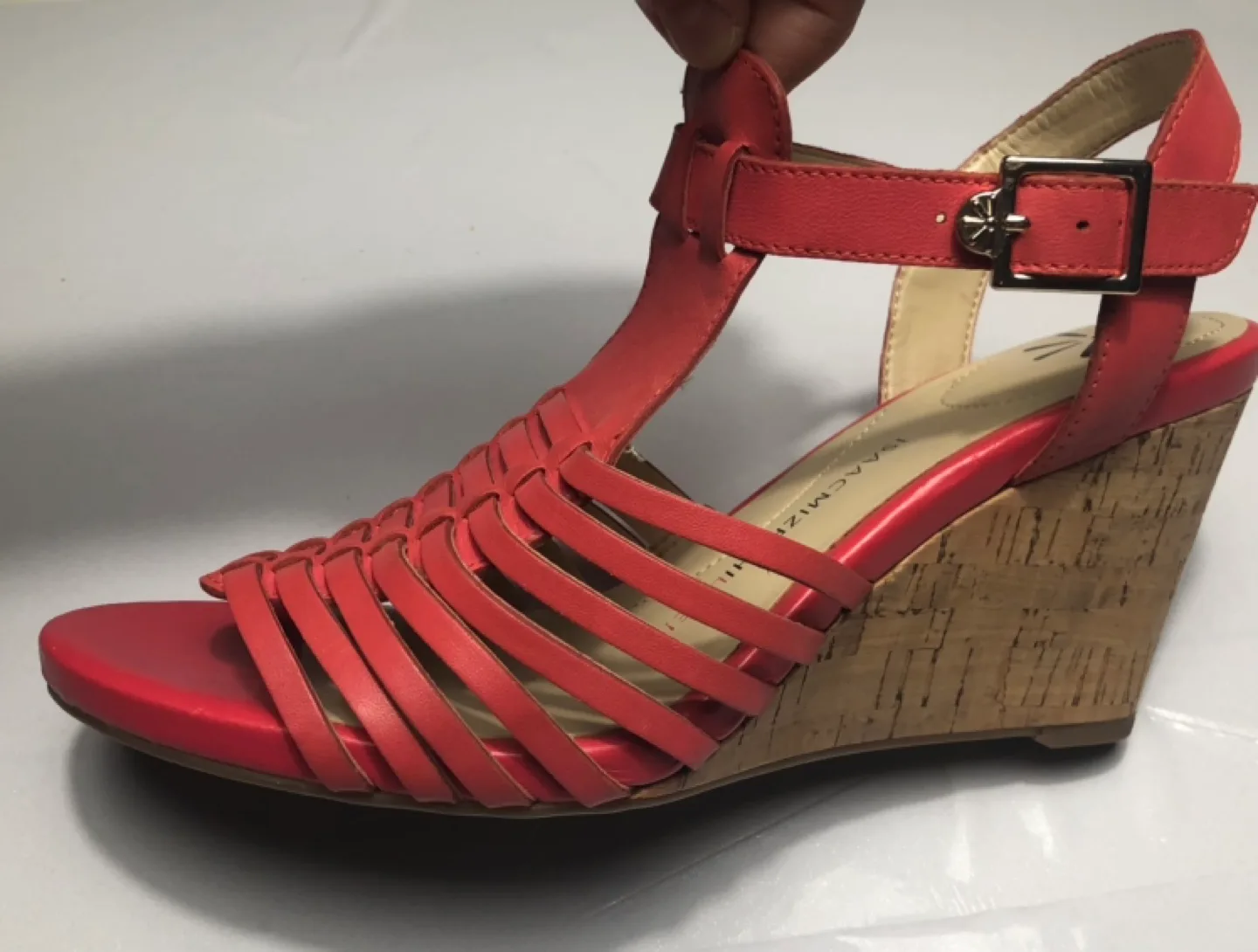 Isaac Mizrahi Red Leather Wedge Sandals image indicator(3)