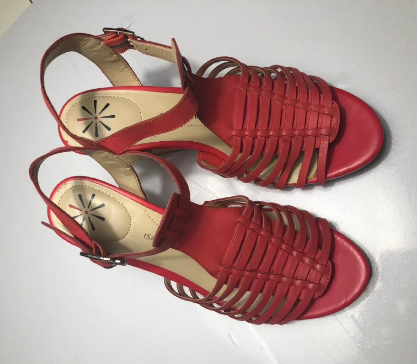 Isaac Mizrahi Red Leather Wedge Sandals image indicator(2)