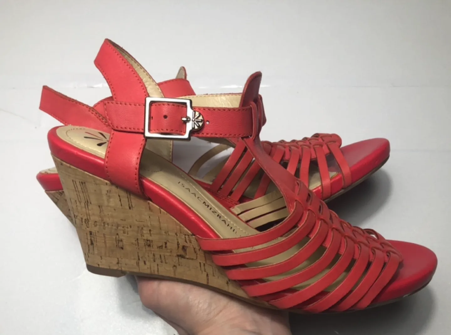 Isaac Mizrahi Red Leather Wedge Sandals image indicator(9)