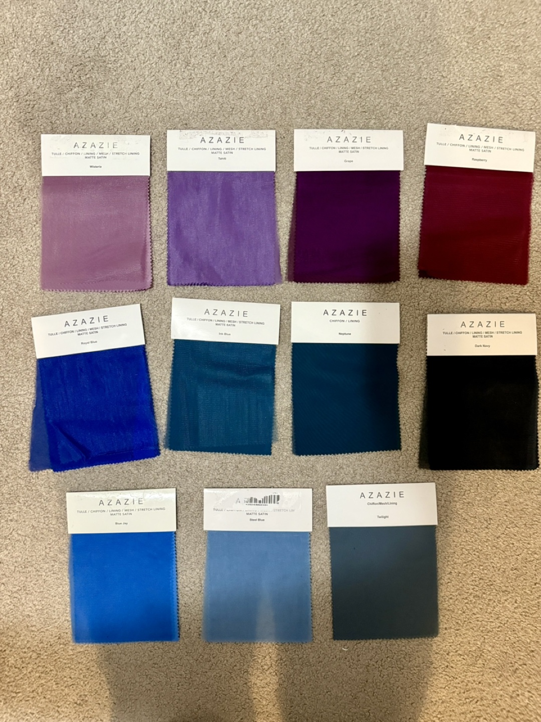 Azazie Colour/Fabric Swatches