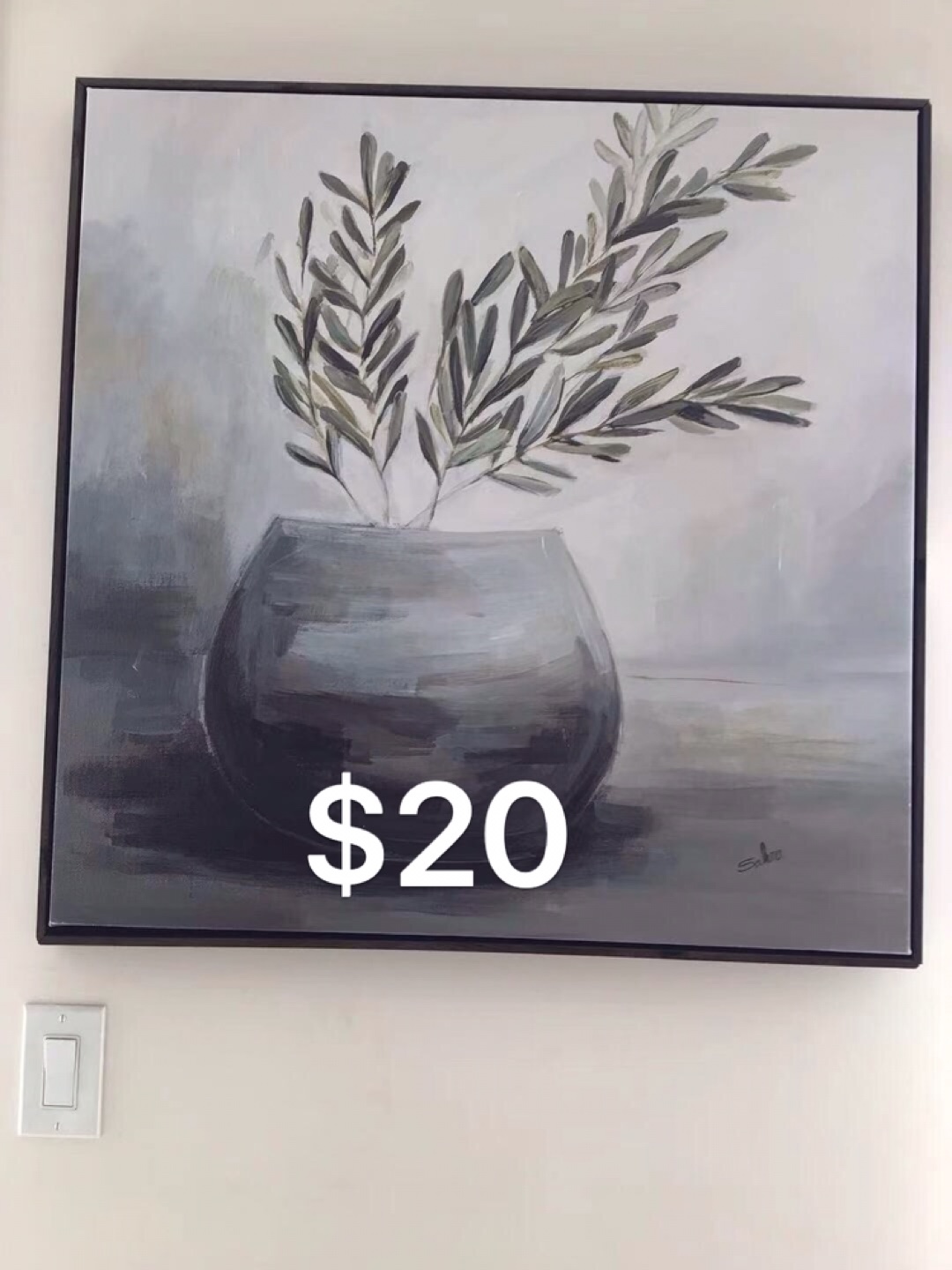 Framed Canvas Painting - Greenery in Vase