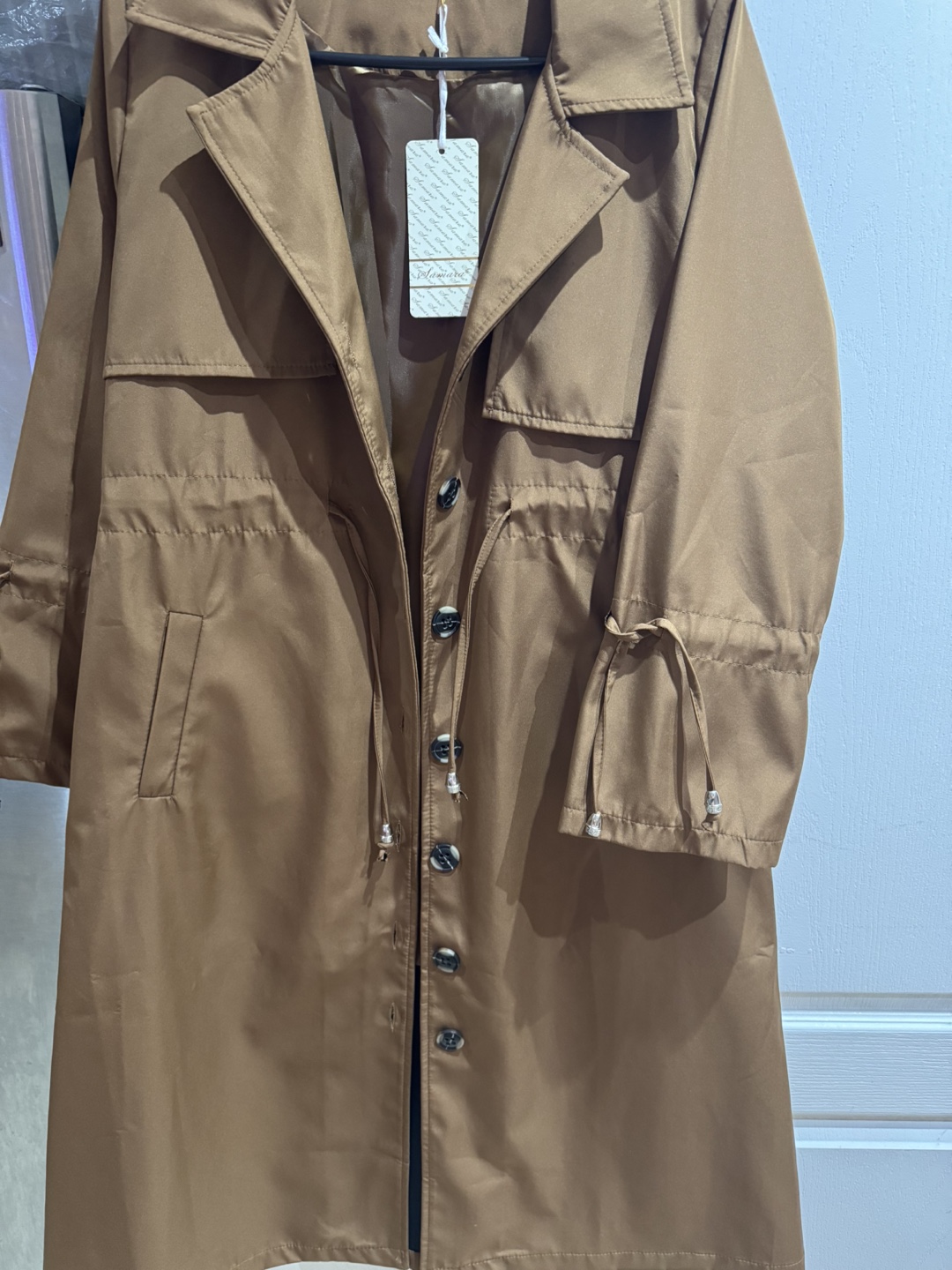 Brown Trench Coat with Drawstring Waist