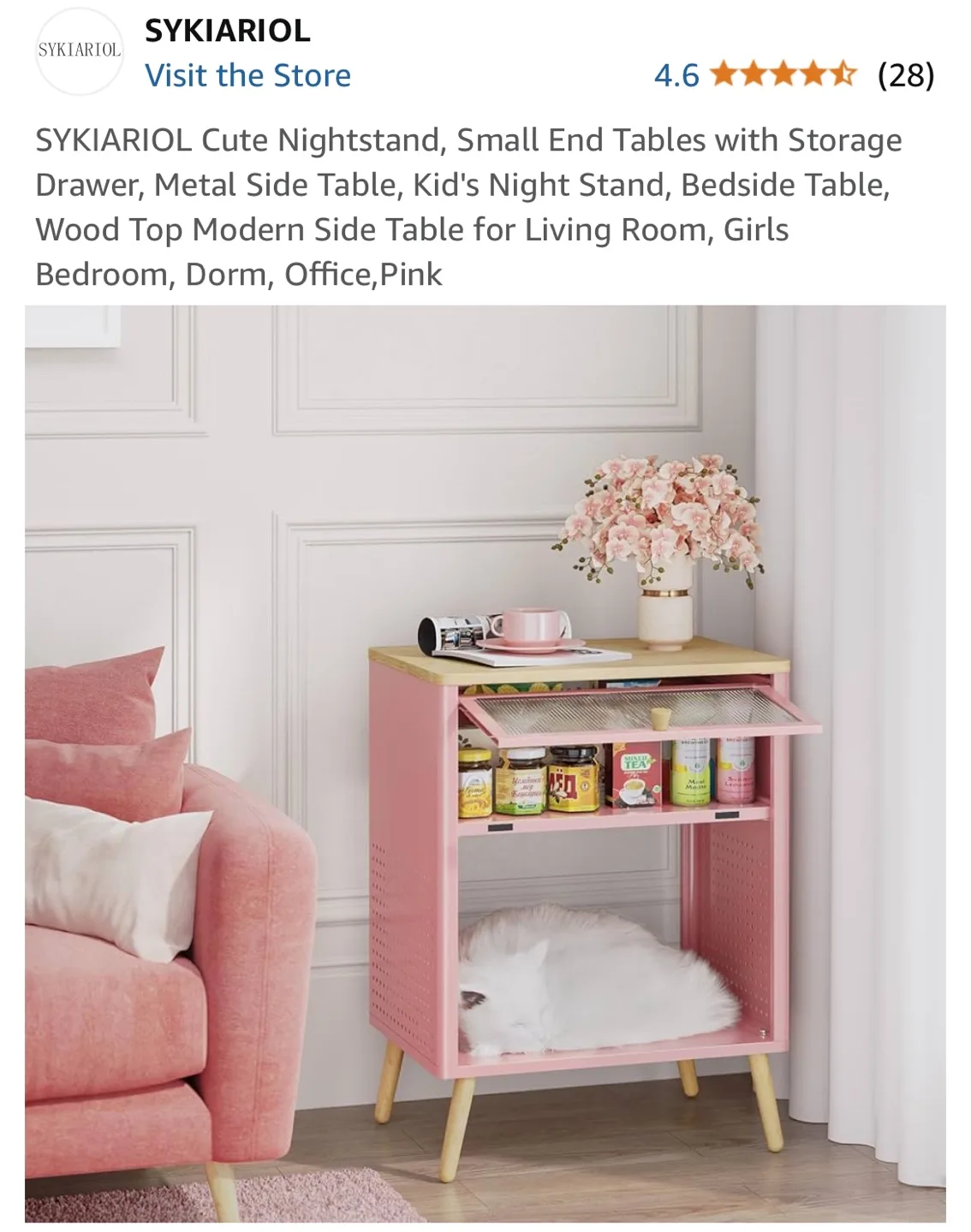 SYKIARIOL Pink Nightstand with Storage image indicator(6)
