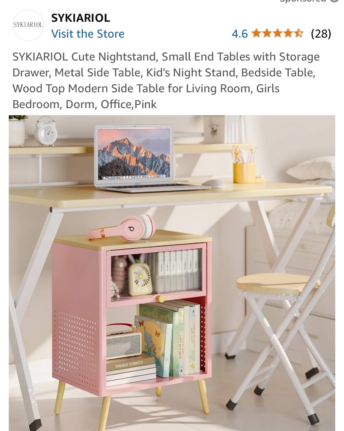 SYKIARIOL Pink Nightstand with Storage image indicator(7)