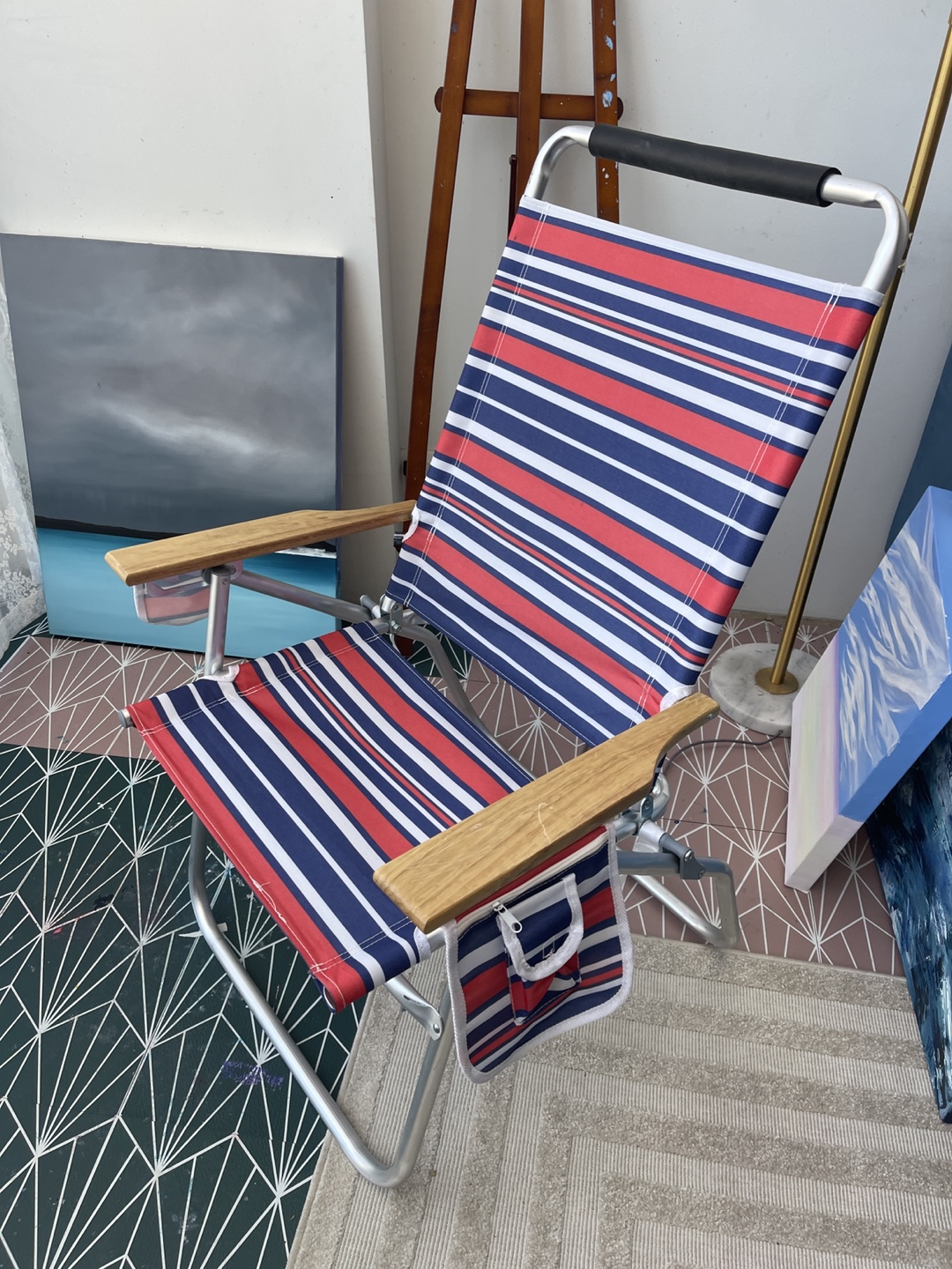 Set of 2 Red, Folding Beach Chair with Side Pockets