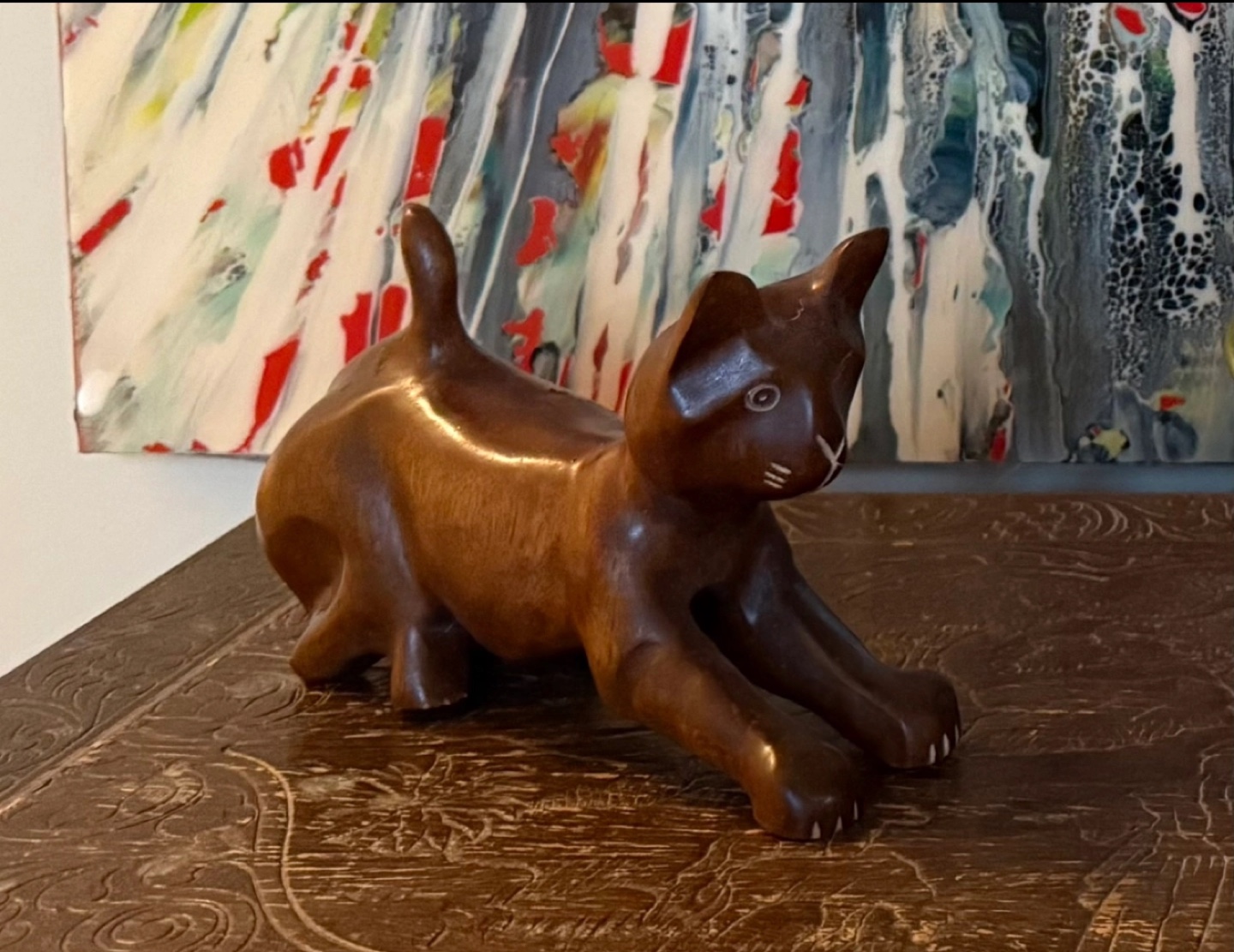 Hand-Carved Wooden Cat Figurine #freecycle