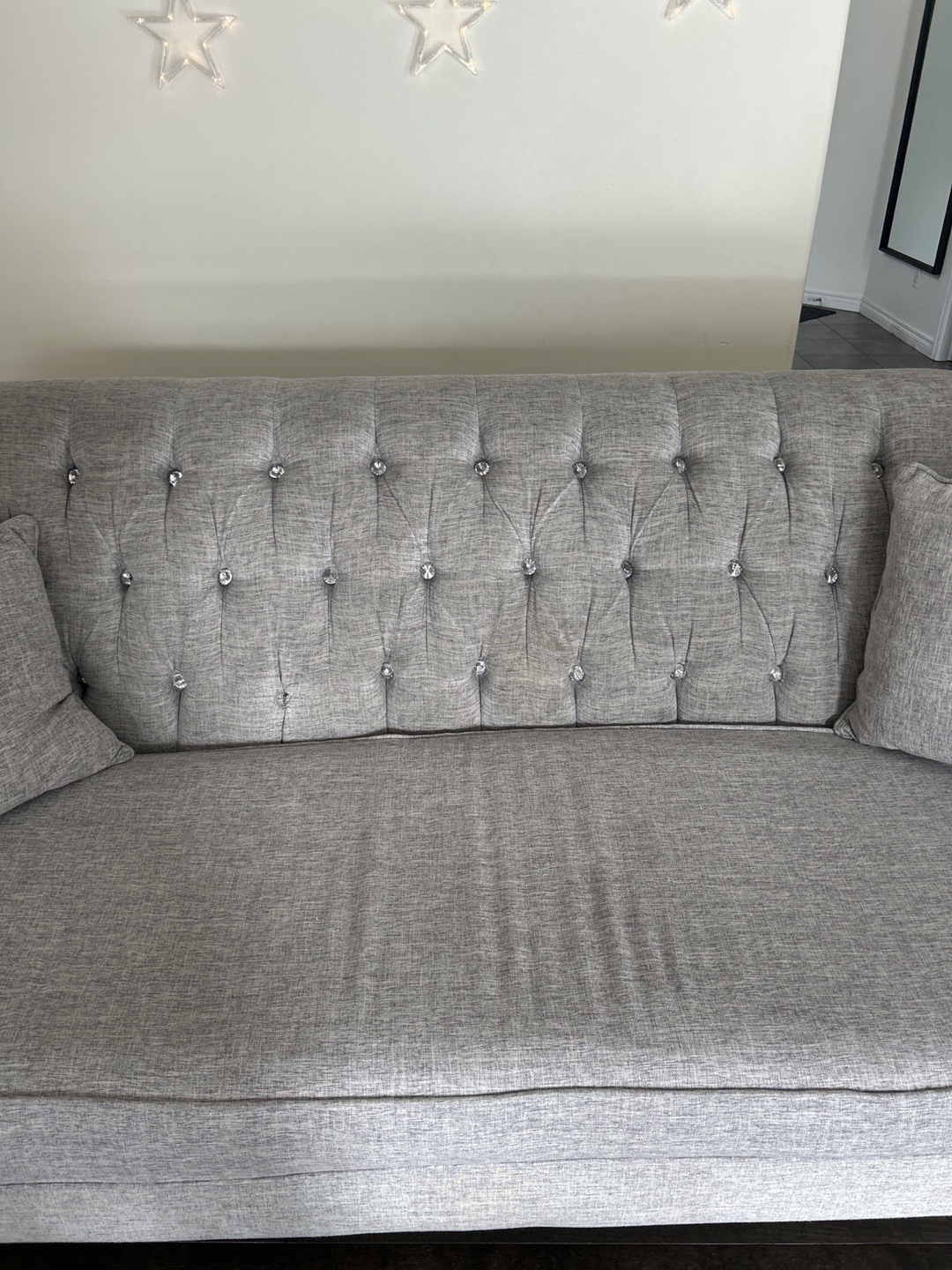 Grey Tufted Sofa with Crystal Buttons - photo 3