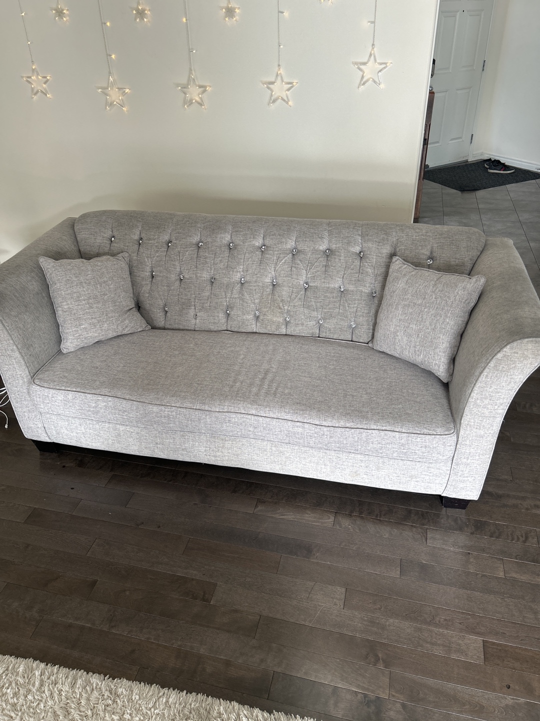 Grey Tufted Sofa with Crystal Buttons - photo 2