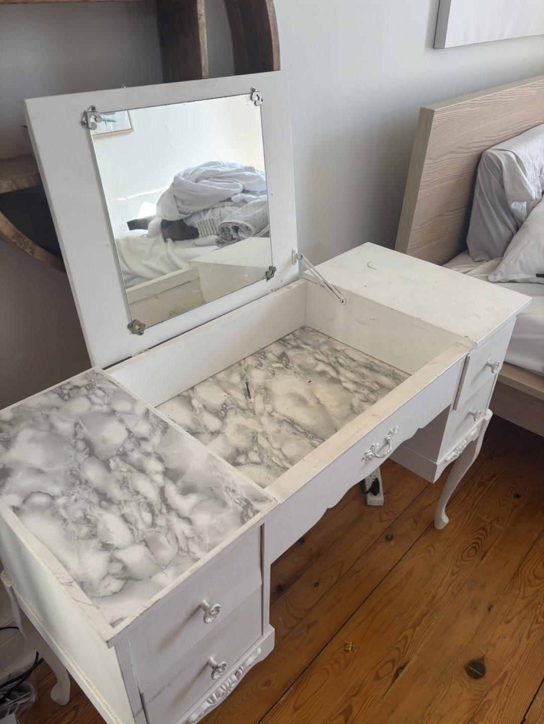 Vintage White Vanity Dressing Table with Mirror - photo 2