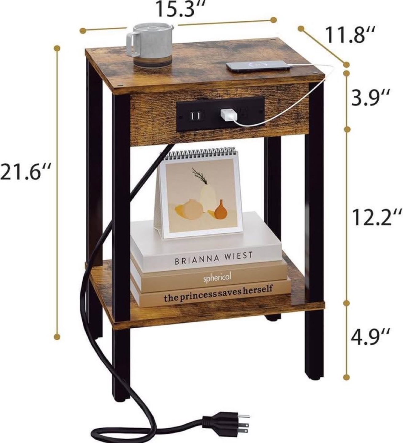 Rustic Industrial Nightstand with Built-in Outlets - photo 2