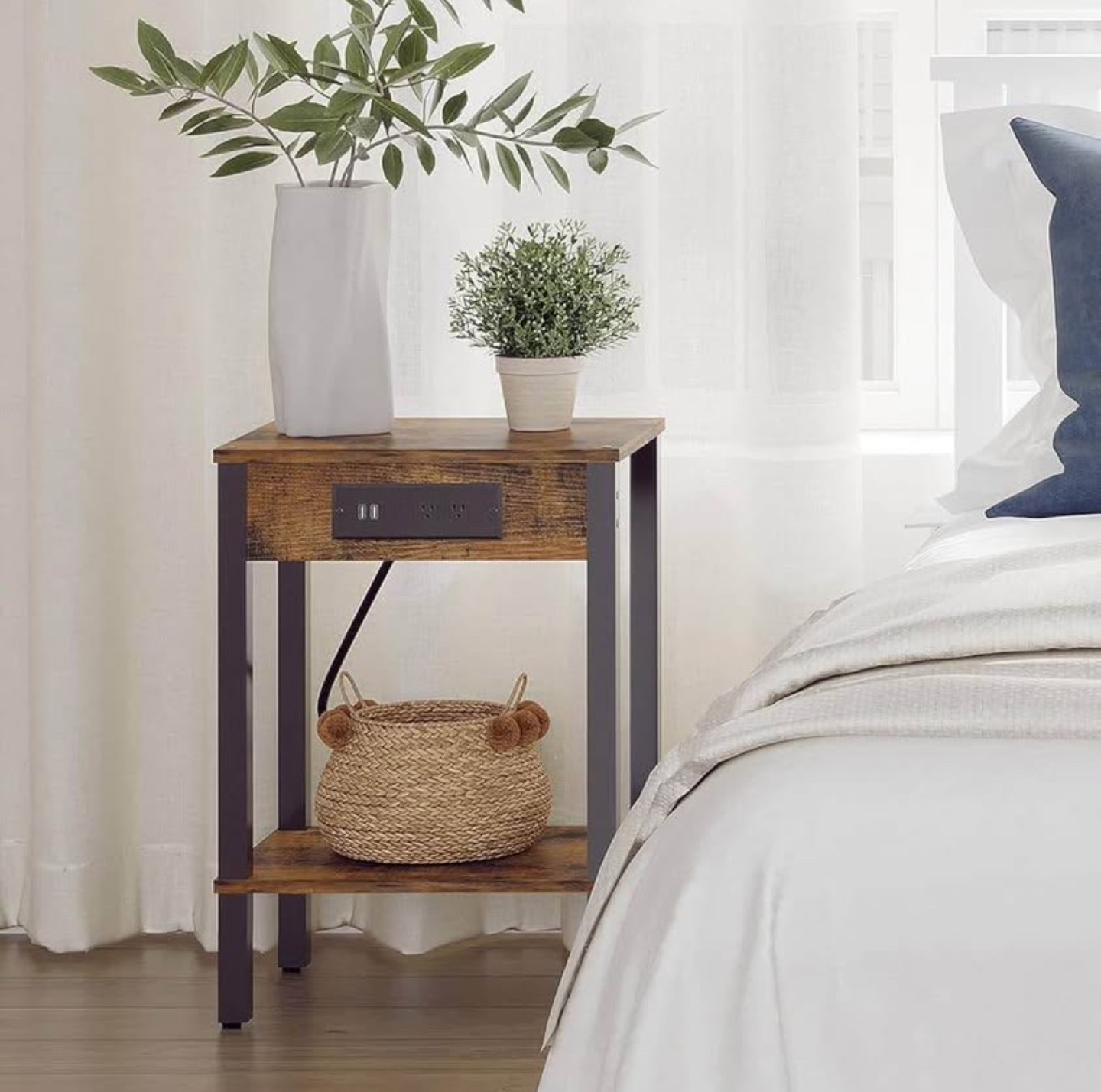 Rustic Industrial Nightstand with Built-in Outlets - photo 3