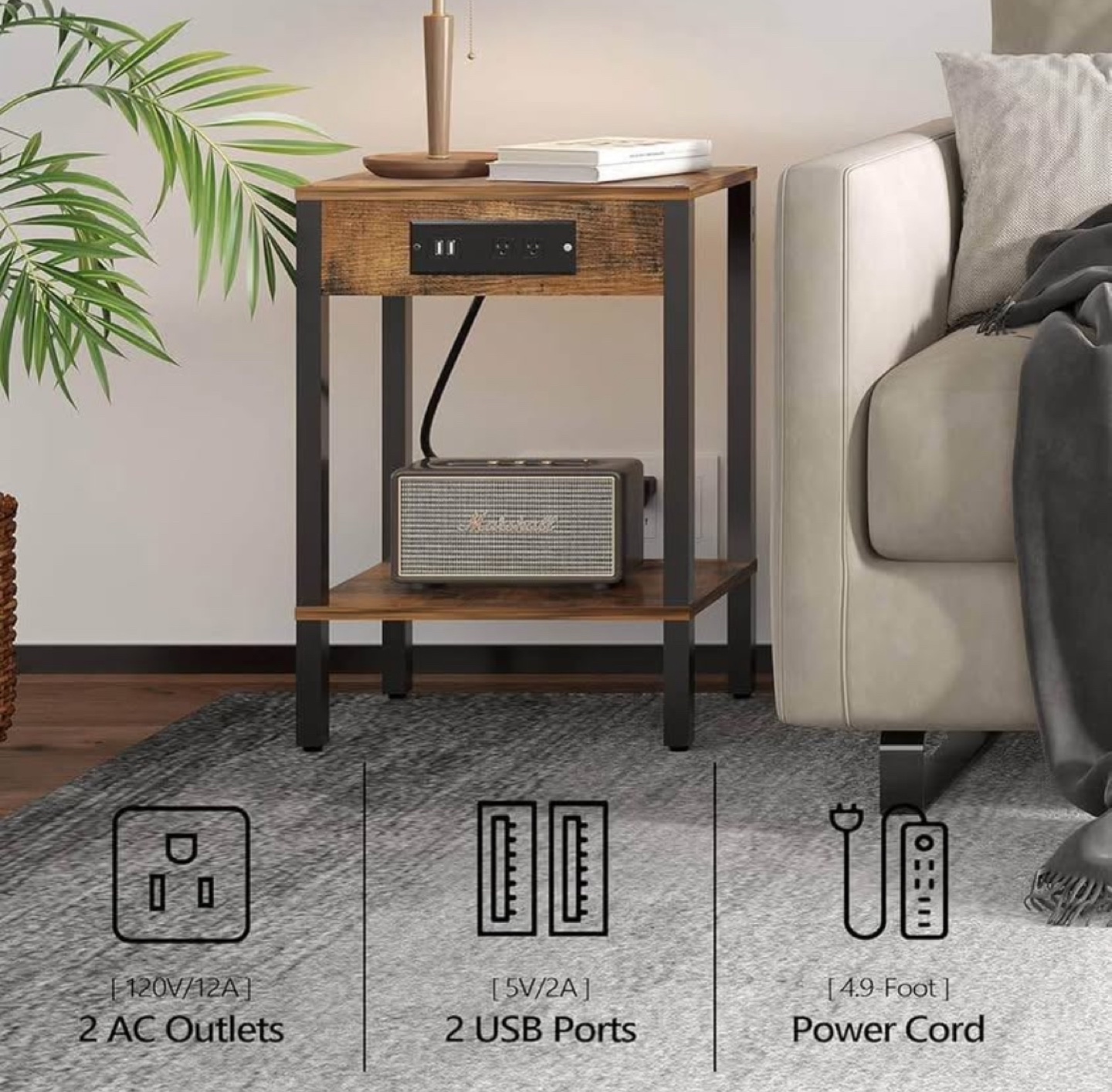Rustic Industrial Nightstand with Built-in Outlets - photo 4