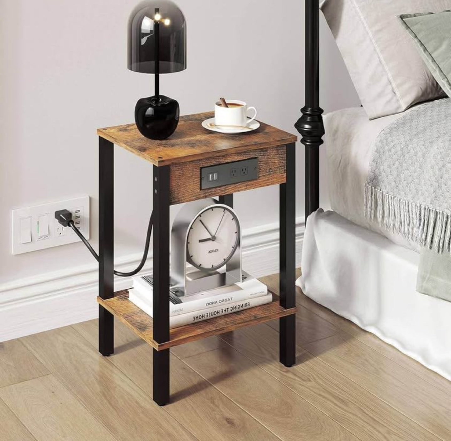 Rustic Industrial Nightstand with Built-in Outlets - photo 5