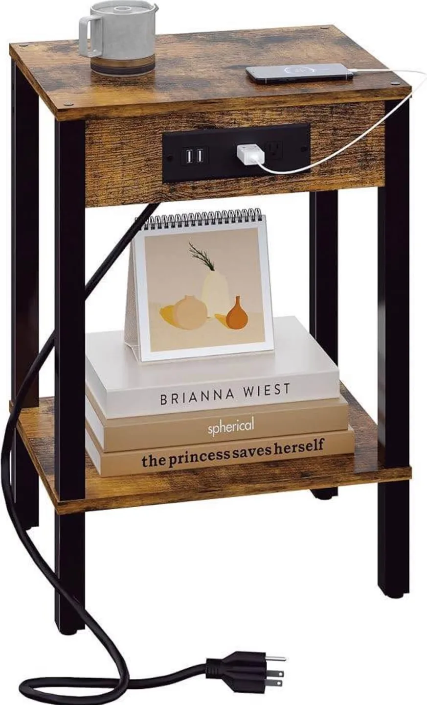 Rustic Industrial Nightstand with Built-in Outlets