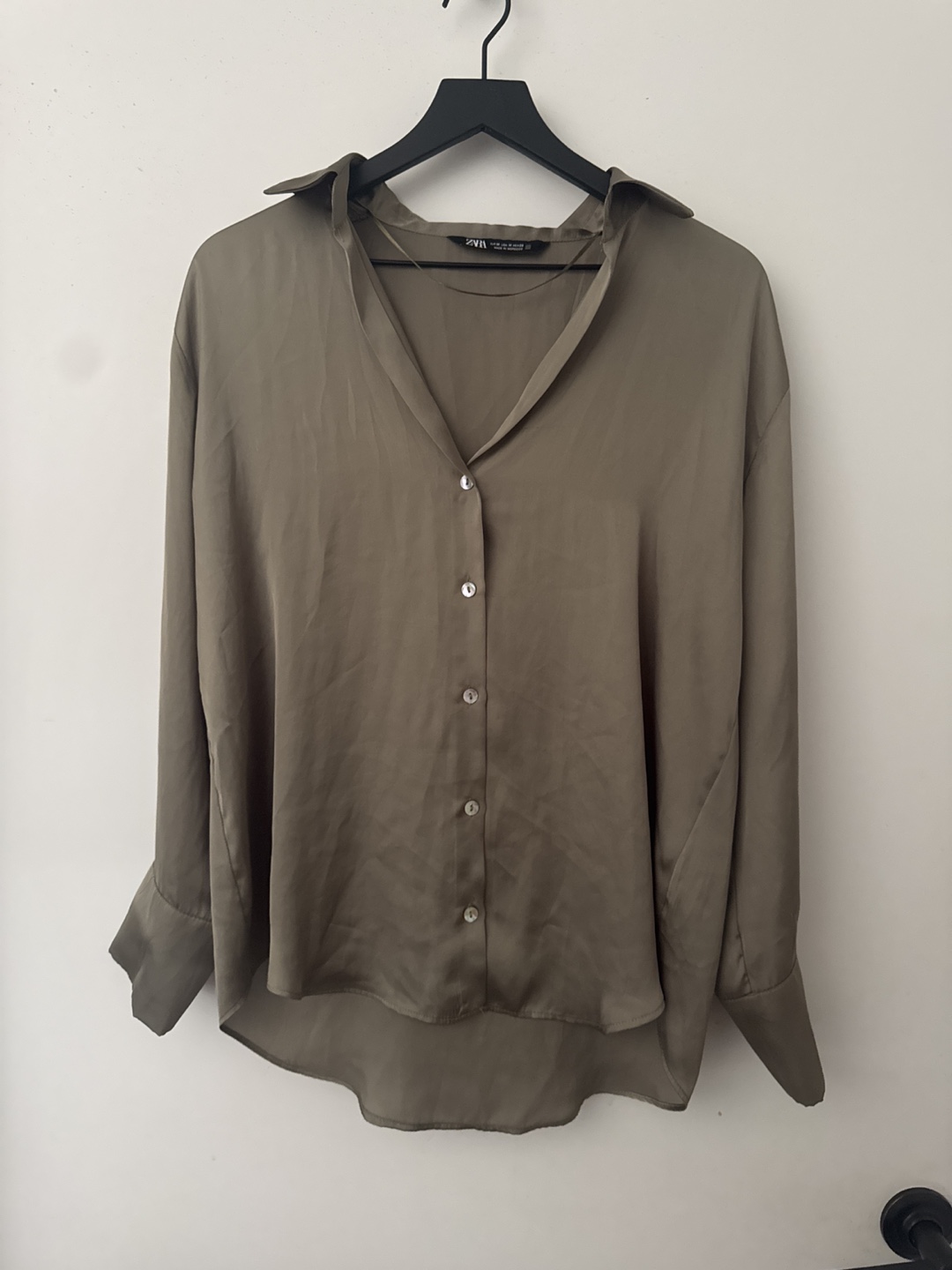 Zara Olive Green Satin Blouse