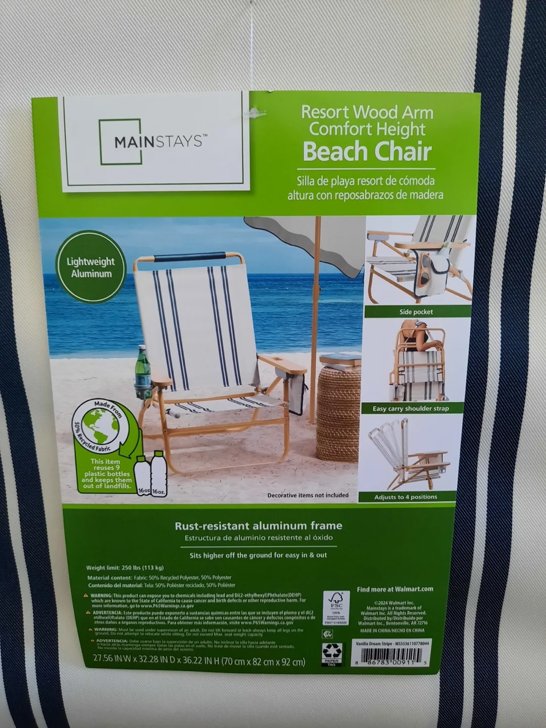 Mainstays Resort Wood Arm Comfort Height Beach Chair image indicator(2)