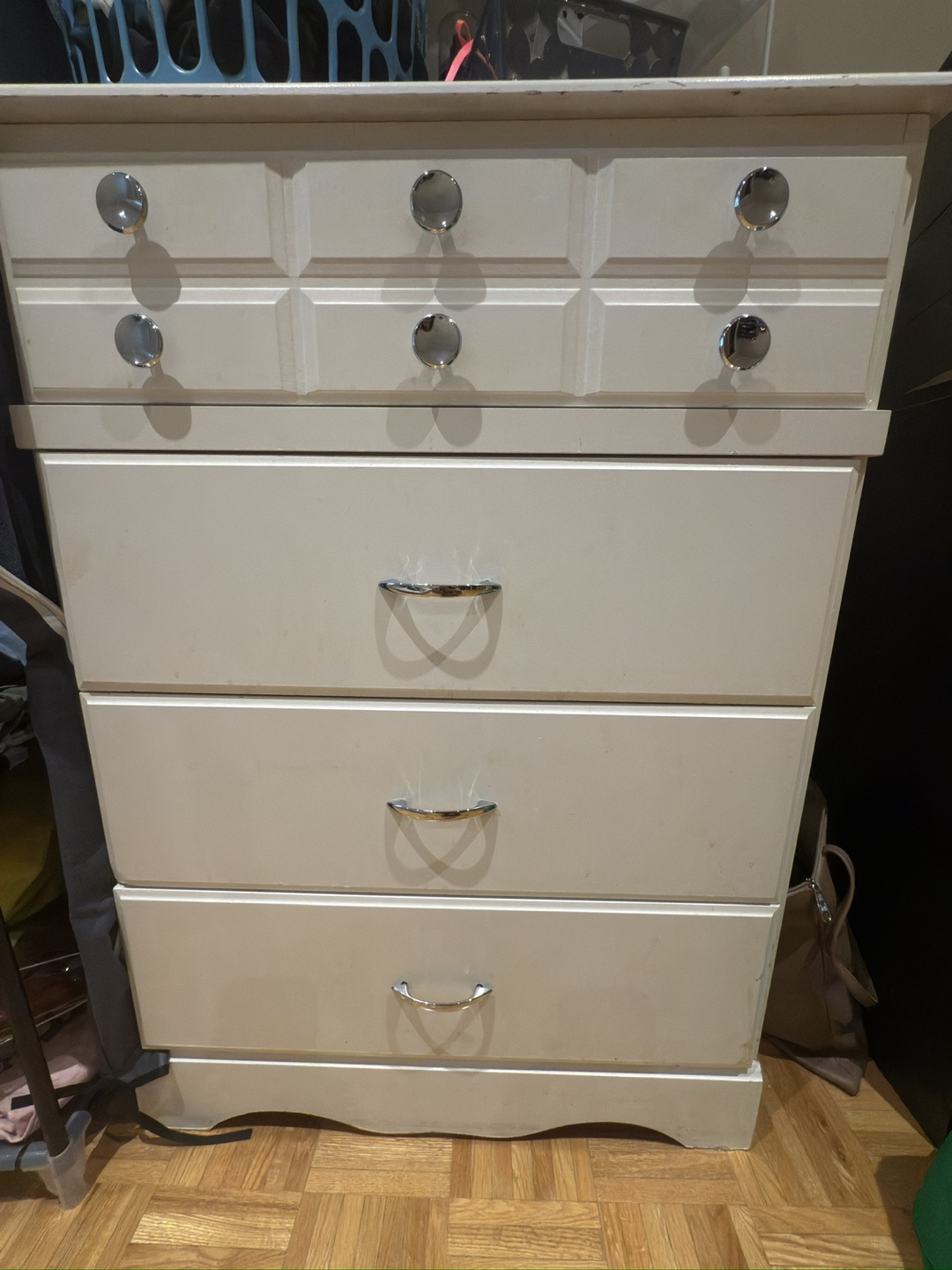 Off-white five-drawer dresser