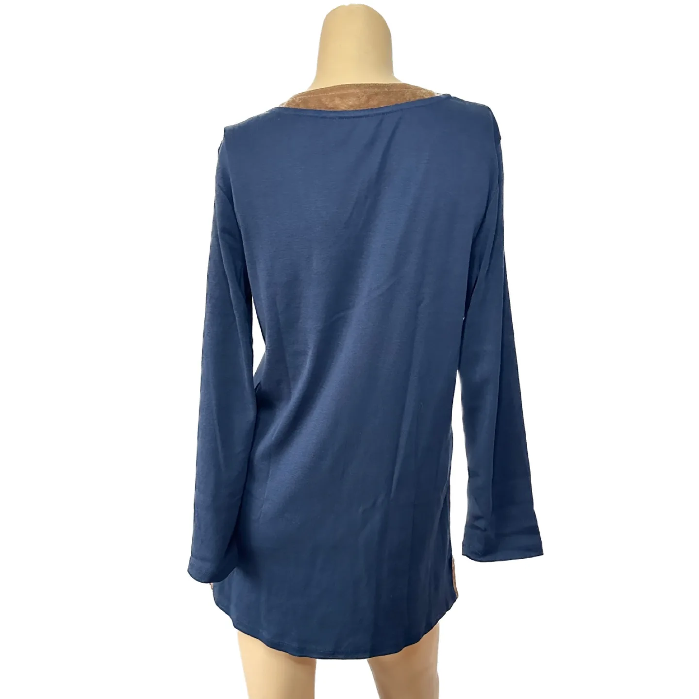 Ralph Lauren Blue Tunic Long Sleeve Brown Neckline Size Medium image indicator(3)
