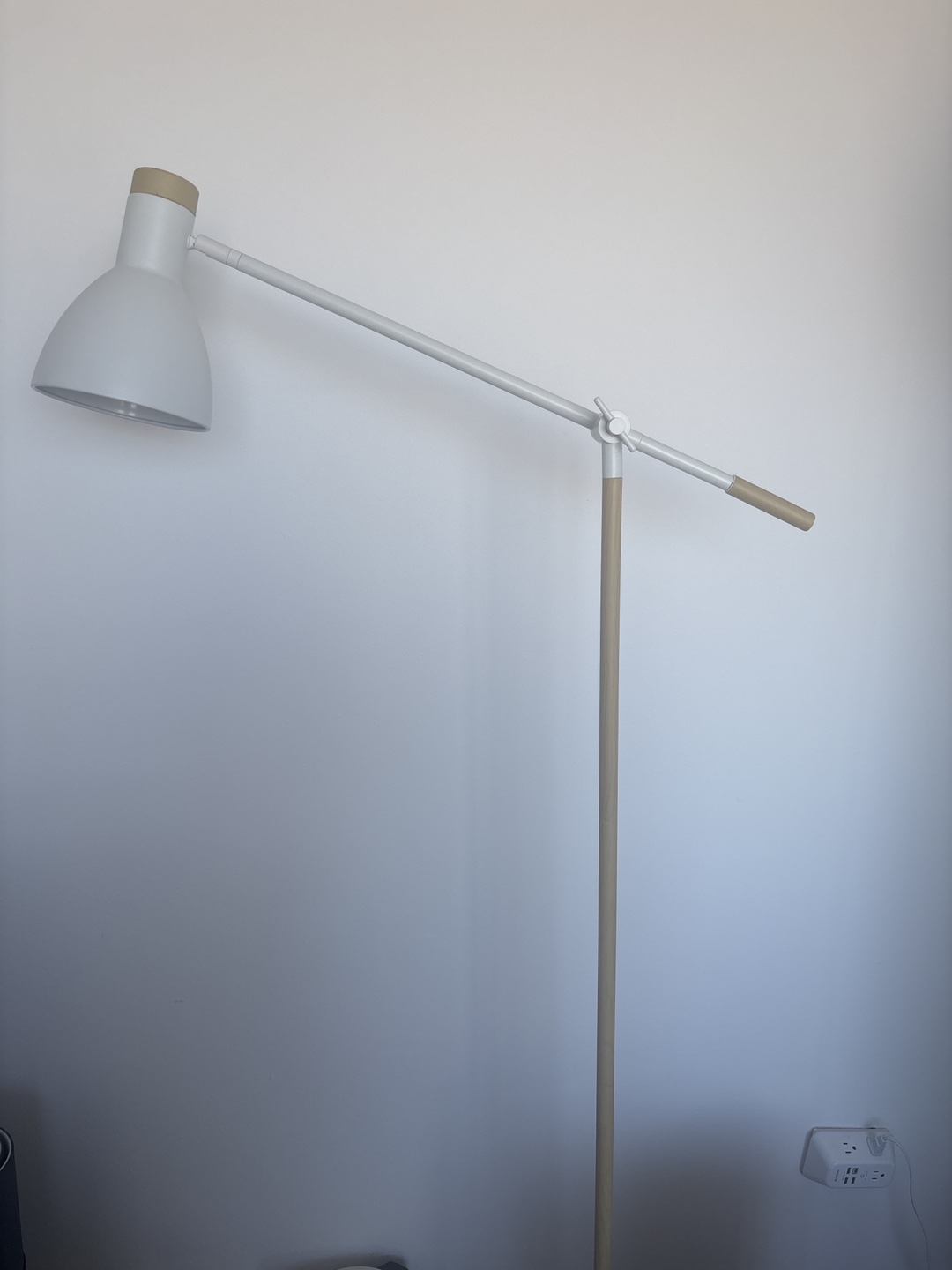 Adjustable Floor Lamp, White and Wood