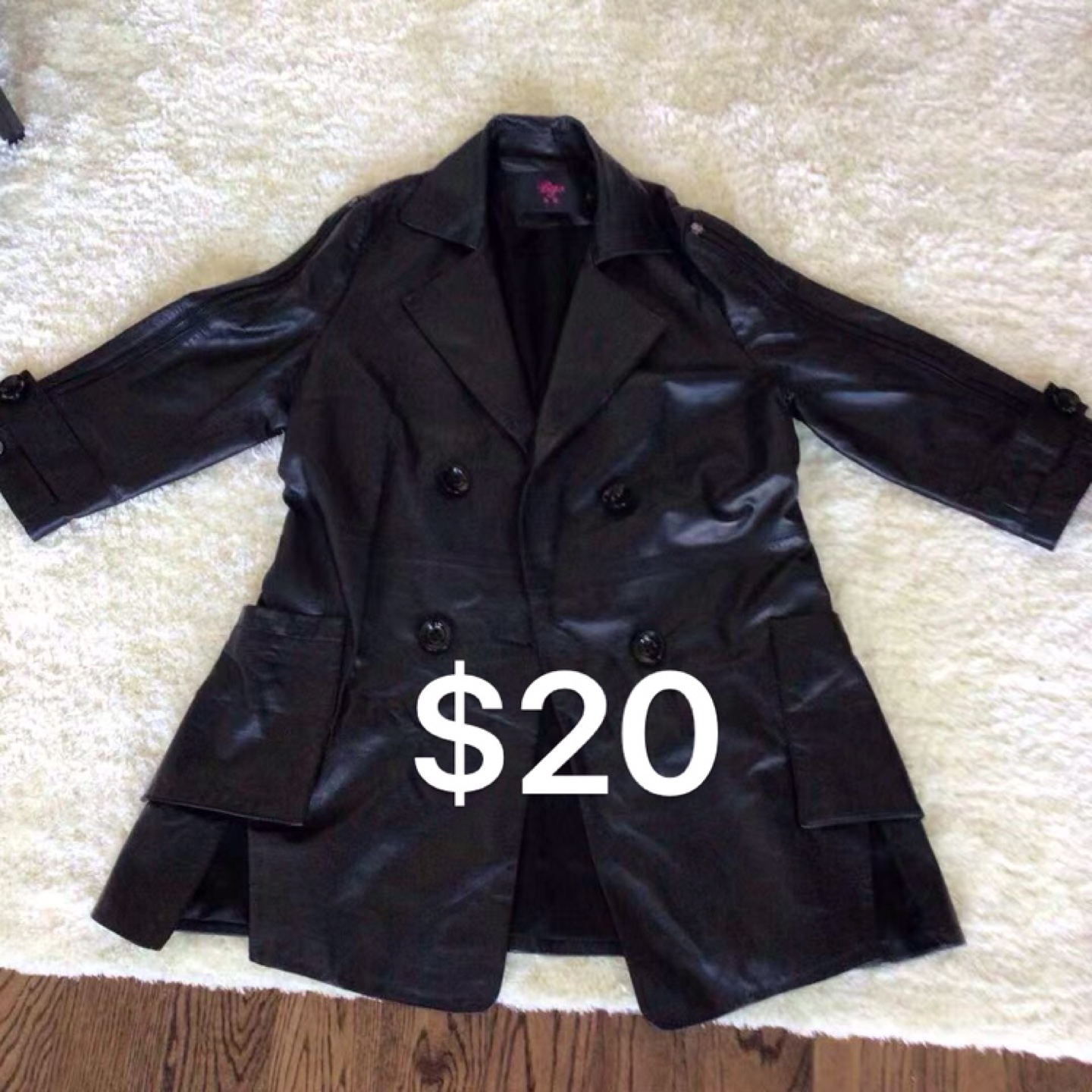 Black Leather Trench Coat - Size M