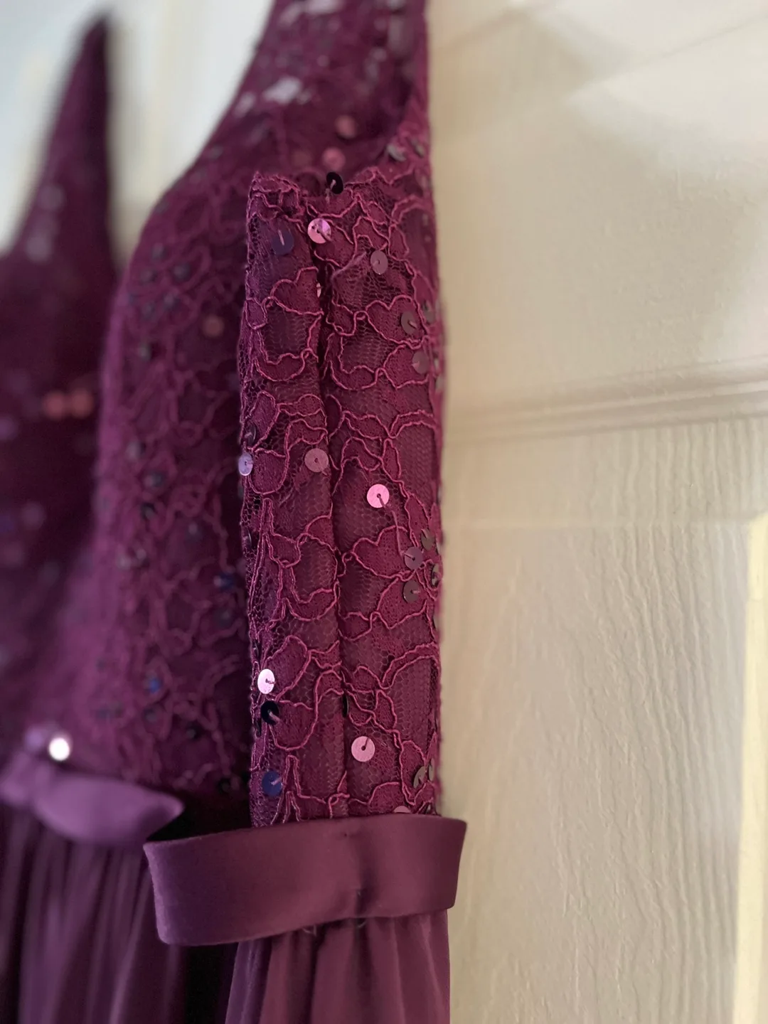 Eggplant Lace and Chiffon Maxi Dress image indicator(3)