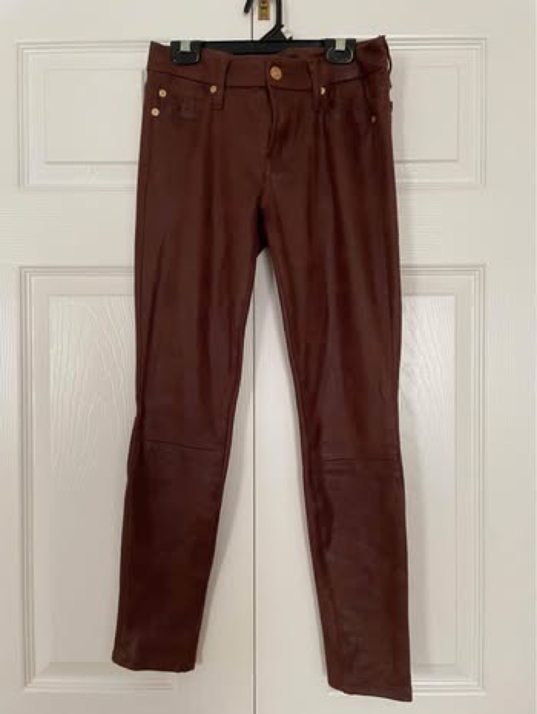 7 For All Mankind Brown Leather Look Pants Size 25